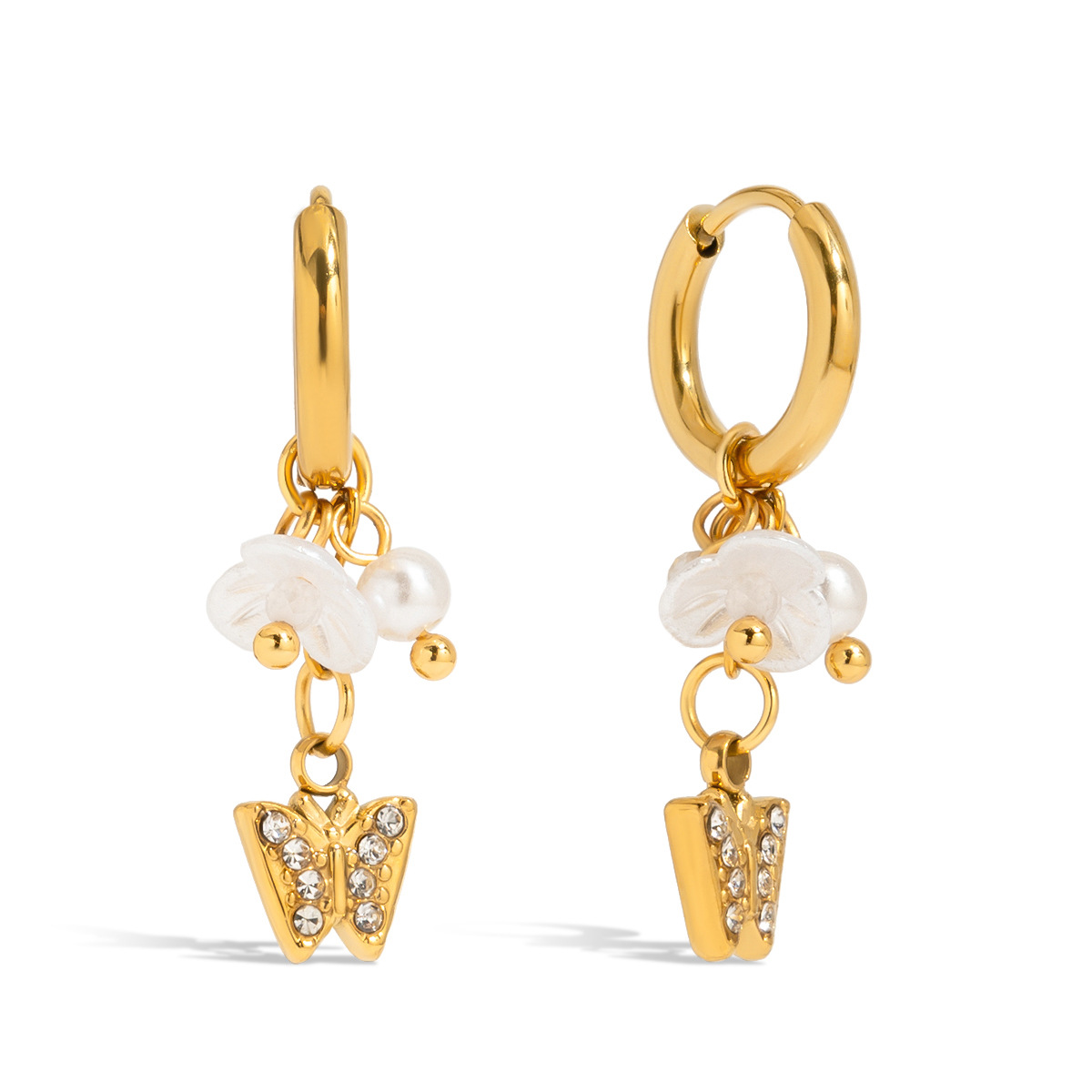 Wanxing Pendientes de perlas europeas y americanas Pendientes de acero inoxidable Pendientes de lujo ligero de alta gama Diseño de joyería de oro de nicho de 18 quilates