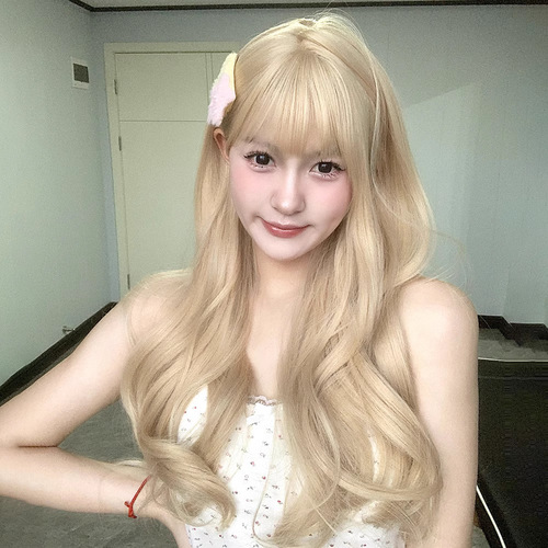 Cheng Ming wig female platinum internet celebrity simulated big wavy long curly hair  autumn and winter fashion full headgear style