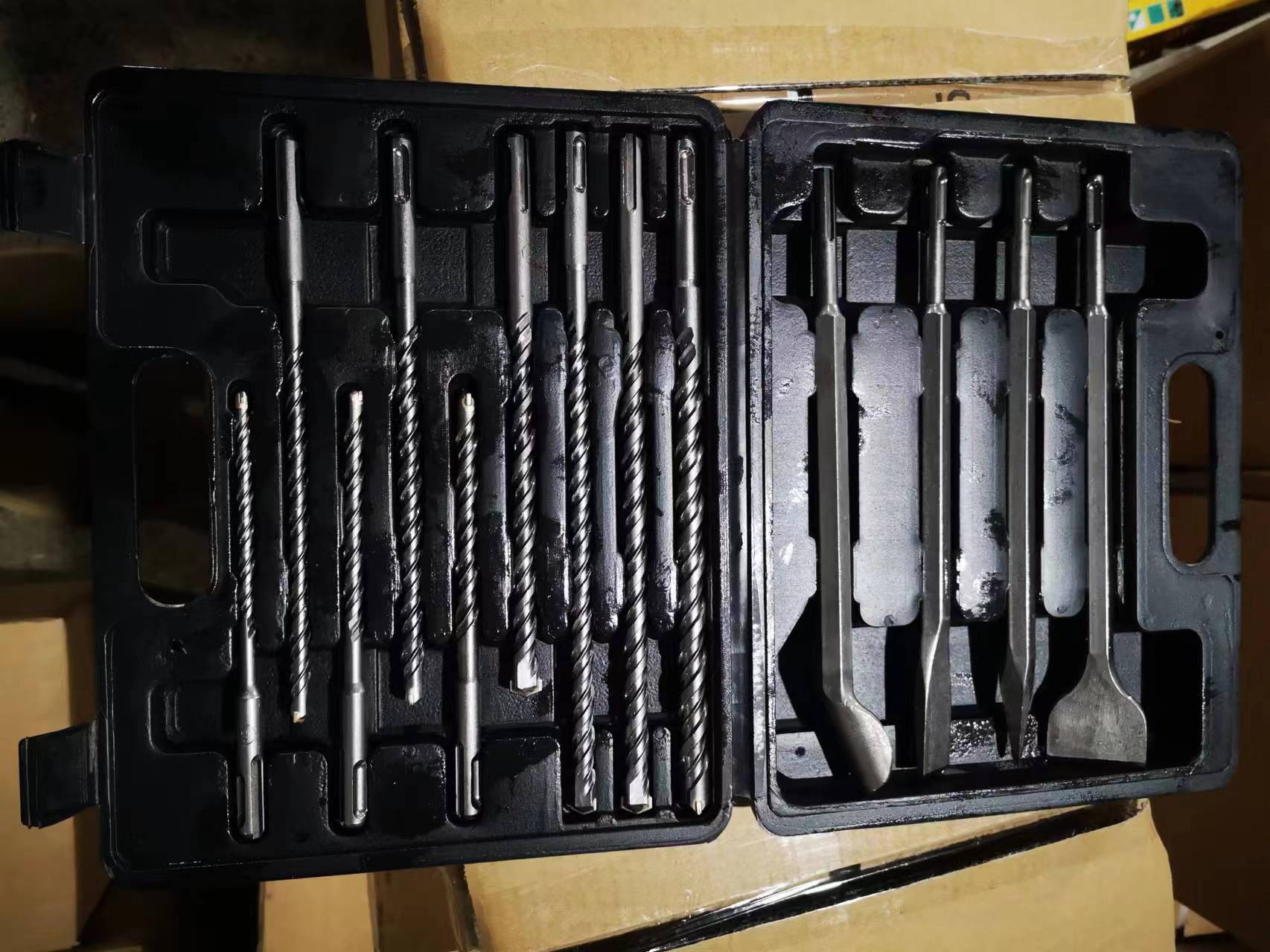 Juego de brocas y cinceles para martillo eléctrico, kit de perforación y demolición con estuche, uso industrial