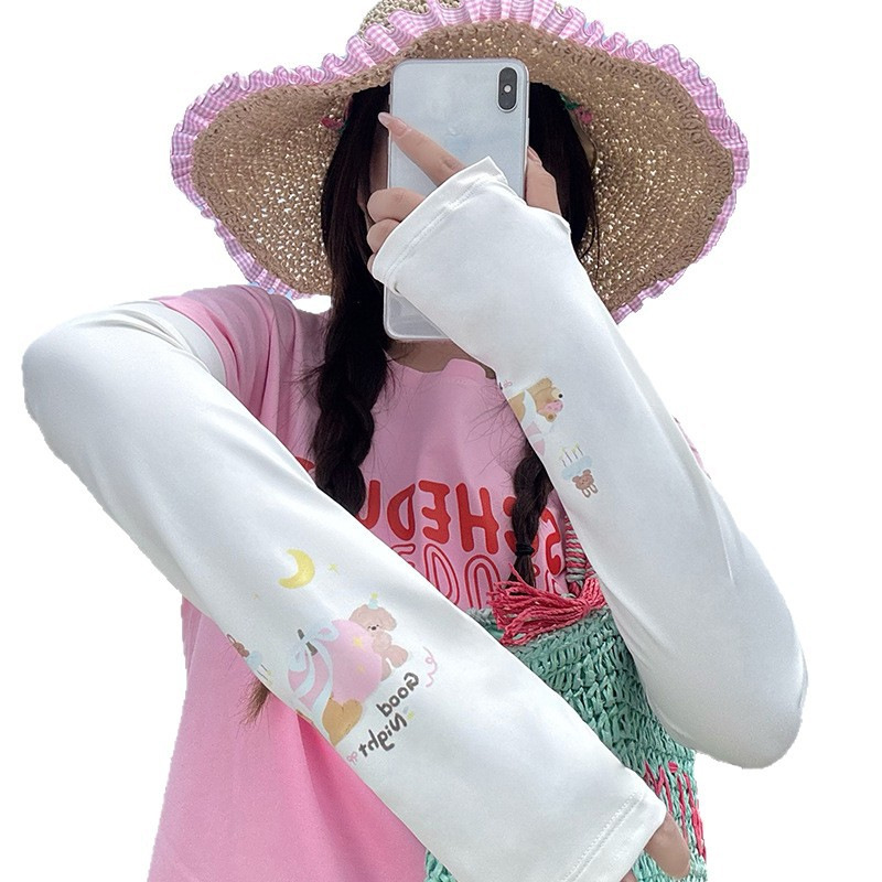 Protector solar manguito de hielo guantes ciclismo de verano manguito de hielo protector de brazo transpirable suelto cordón de dibujos animados manga de seda de hielo
