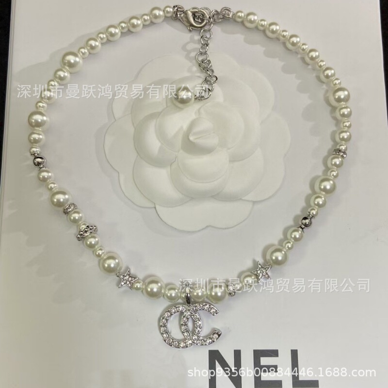 香奶奶家高品质带标双C星星满钻大小珍珠项链女小香风锁骨链批发|undefined
