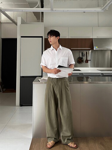 Green Linen Casual Long Pants for Men - Summer New Arrival, Japanese Style, Versatile, Loose Straight Wide Leg