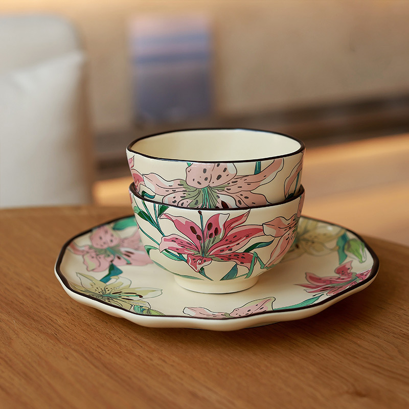 Shang 'en mano lirio fresco juego de cubiertos de cerámica casera platos platos tazas de agua tazas de agua potable