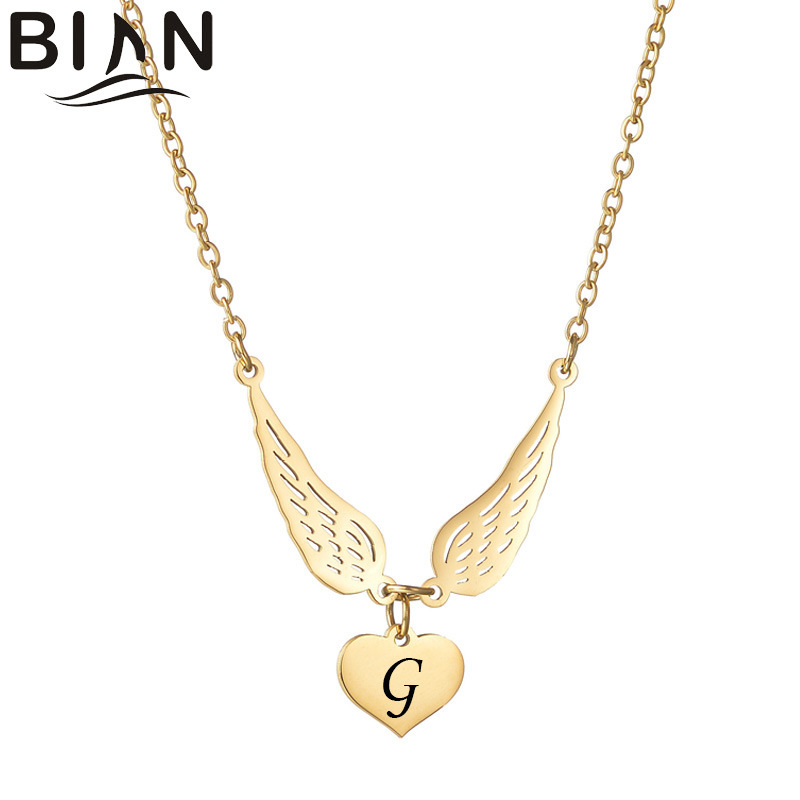 DIY custom laser lettering hollow wings love pendant necklace cross-border new personalized design female jewelry DIY custom laser lettering hollow wings love pendant necklace cross-border new personalized design female jewelry