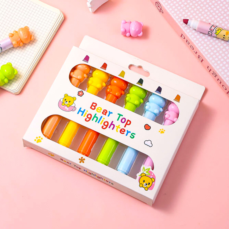 Resaltador de oso creativo, lápiz fluorescente con fragancia afrutada, marcador de aula para estudiantes, bolígrafo de cuenta manual, marcador de oficina