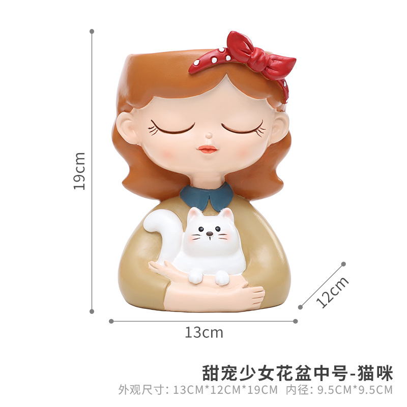Chậu cây hình bé gái resin, chậu mini để bàn, trang trí ban công, sân vườn và nhà (RG-229)