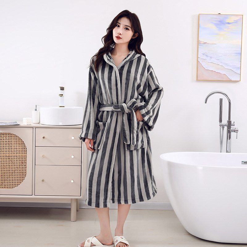 넓은 산호 양털 두꺼운 목욕 가운 유니섹스 후드 목욕 타월 부드럽고 편안한 흡수성 목욕 가운