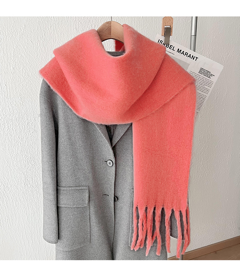 Solid color mohair with lazy style, soft fluffy solid color, big pull hair warm scarf for students and couples_voghion.com