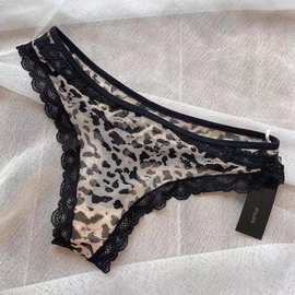 加拿大奢牌薄纱透视性感女三角低腰内裤无痕丁字裤豹纹蕾丝底裤