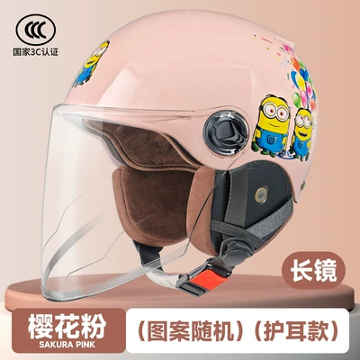 Safety Helmet, Battery Vehicle Helmet – Motorcycle Safety Supplies - l003-sakura-pink-long-mirror-without-hemming-autumn-and-winter-style-cotton-lining-ear-protection