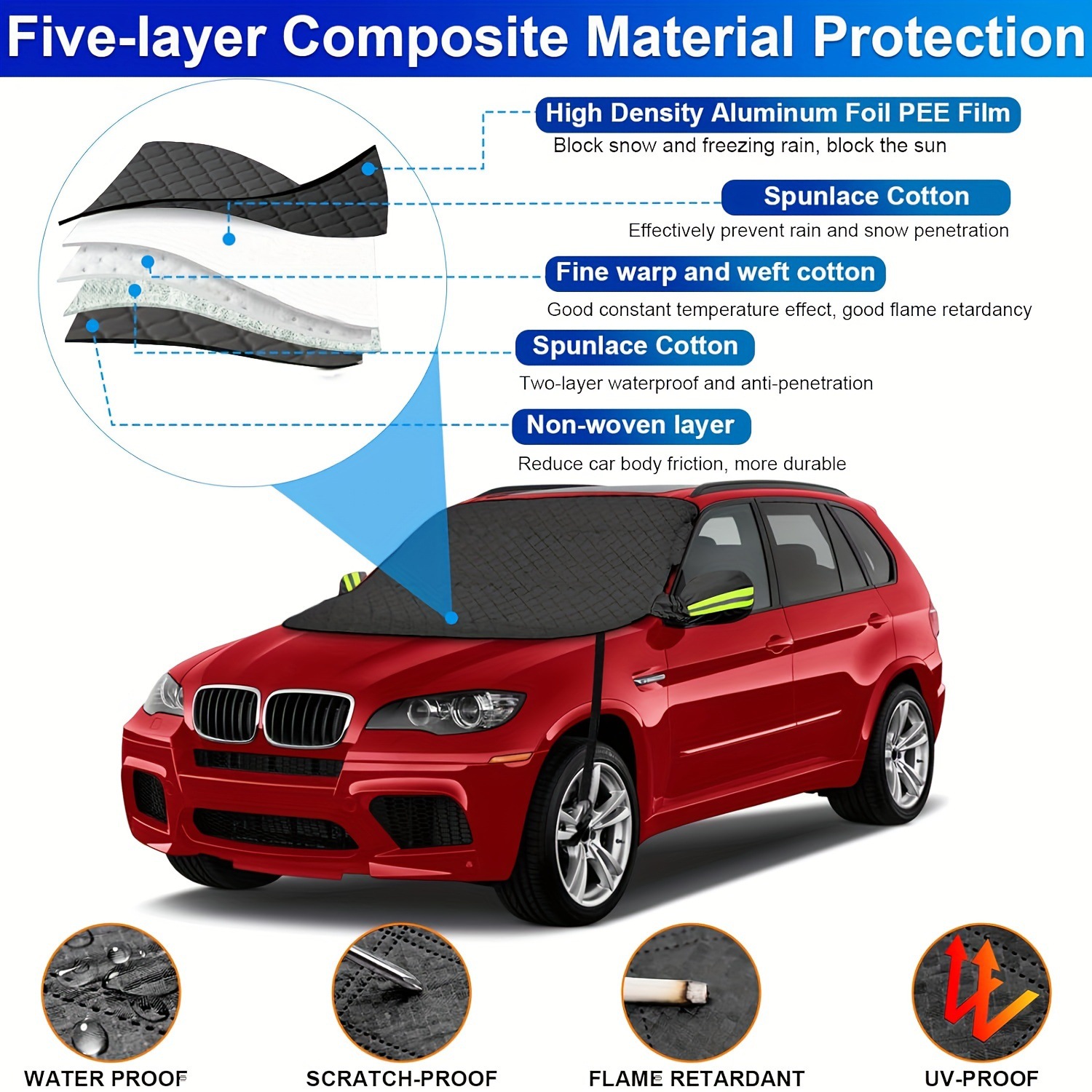 Front Car Snow Shield Winter 9 Magnet Snow Shield Car Enlarged and Thickeneded Windproof Snow Cover Car Cover to Cover Snow and Keep Warm