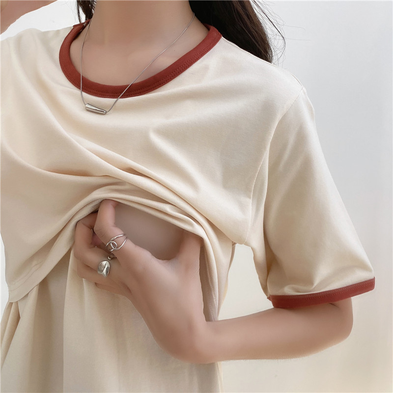 95 % Baumwolle, Umstands-Mutter-Still-T-Shirts, Stillen, Schwangerschaft, Rundhalsausschnitt, kurze Ärmel, Out Wear Still-T-Shirt – Detail 15