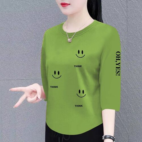 2026 New Arrival Last Piece Discount T-Shirt for Women Spring and Summer 7/8 Sleeve Korean Style Loose Hides Fat Fashionable Versatile Top Trendy