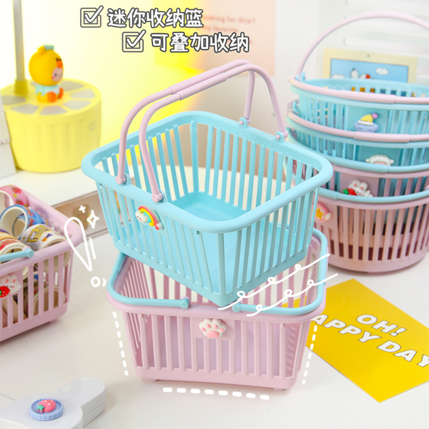 Cestas de dibujos animados adorables cajones de almacenamiento creativos estudiantes escritorio bolígrafo caja de almacenamiento de cosméticos frutas