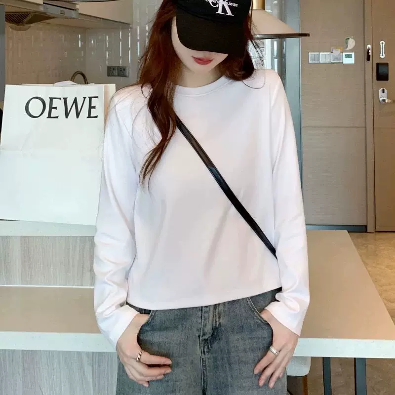 女长袖打底衫2025春季卫衣内搭上衣女士体恤秋纯棉长袖白色t恤女