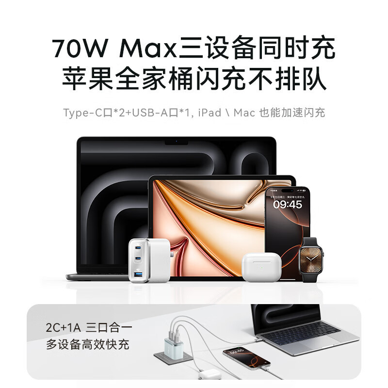 ANKER安克安心充Ultra70w双氮化镓充电器PD快充多口充电头 A121A|undefined