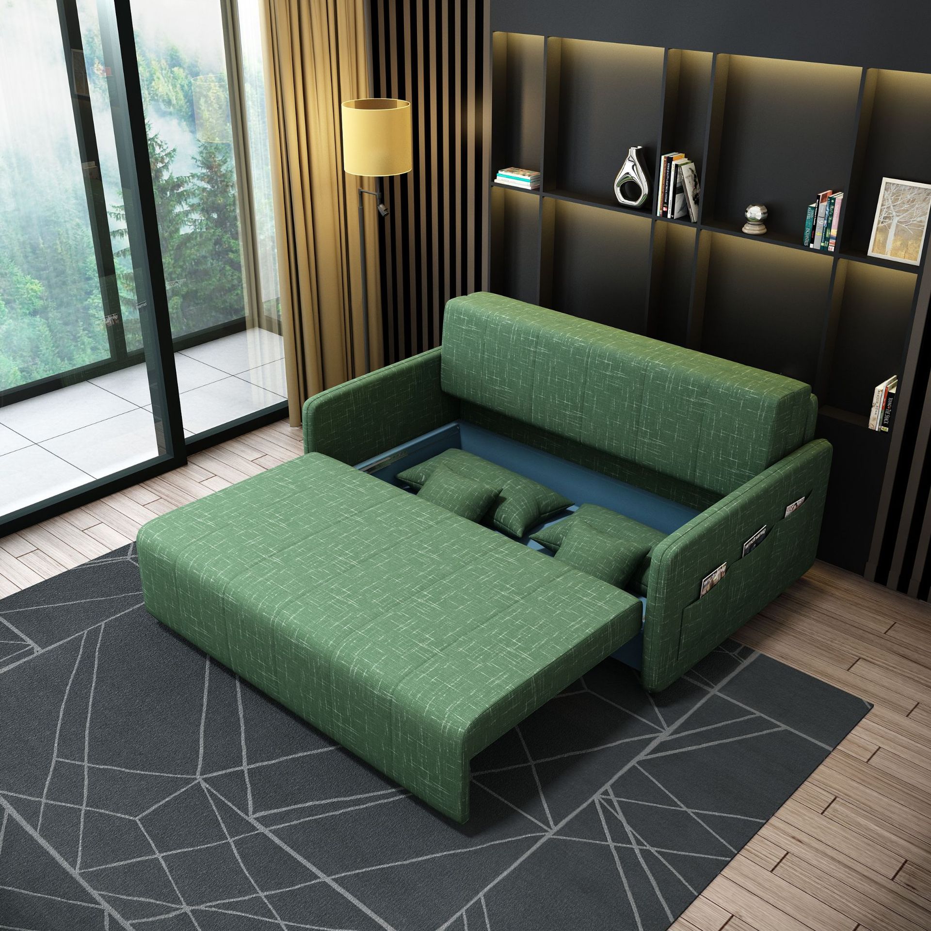 Almacenamiento plegable sofá cama multifuncional tela doble uso pequeño sofá de doble persona blanco simple inswind