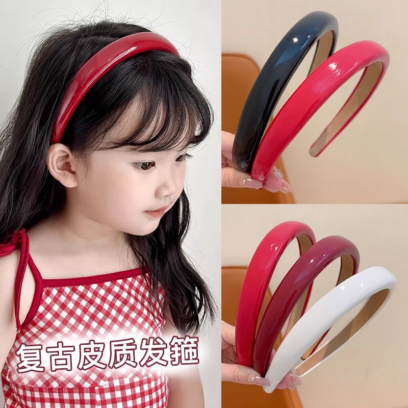 Ancara banda de cabello rojo para niños retro brillante corteza banda de cabello niña alta cabeza de cráneo banda de cabello de presión de cabello
