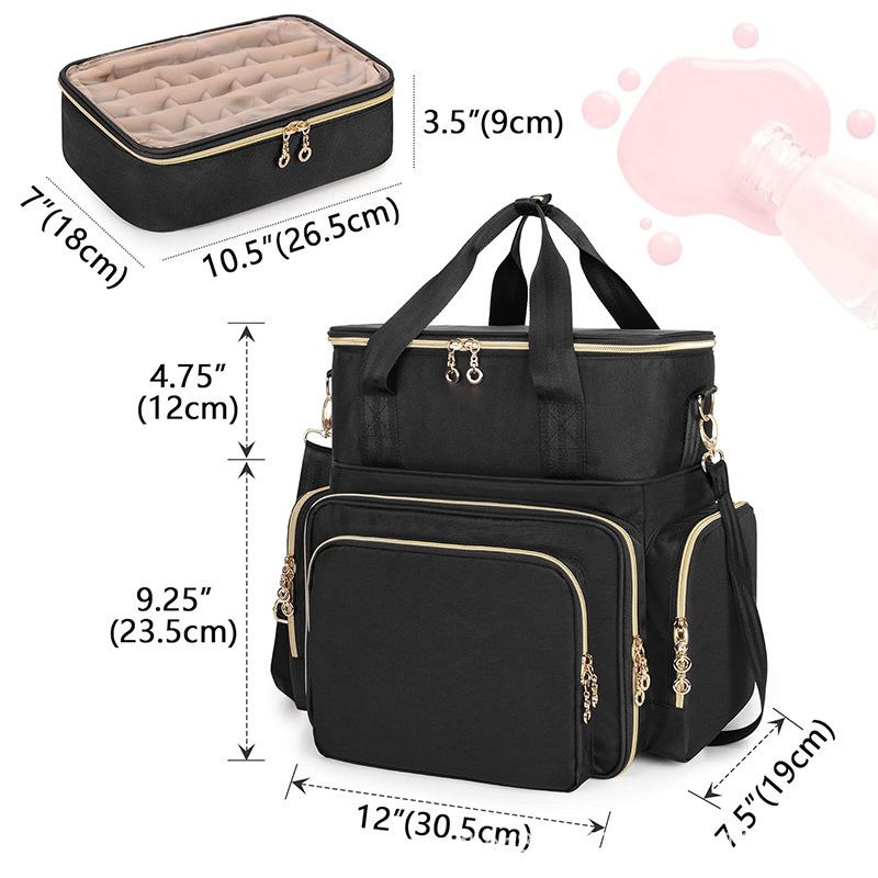 Nueva caja de almacenamiento de esmalte de uñas de doble capa, bolsa de acabado de esmalte de uñas con 2 bolsas extraíbles y kit de herramientas