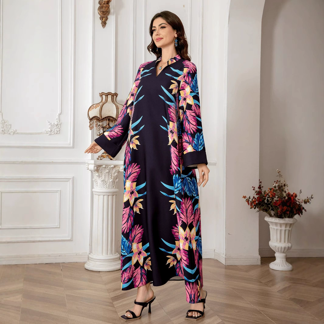 Абая, мусульманское платье-роба в ближневосточном стиле, женская одежда для мусульманок, с цветочным принтом, арабская роба