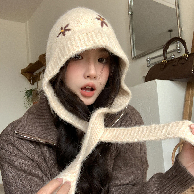 秋冬季巴拉克拉法帽女韩版新款大头围显脸小加厚针织毛线帽护耳帽|undefined