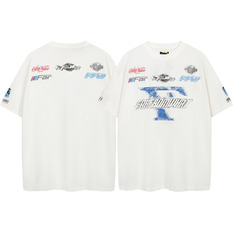 Marca de moda FAR.ARCHIVE vintage lavado angustiado carta impresión hombres suelta pareja de mujeres casual Camiseta de manga corta