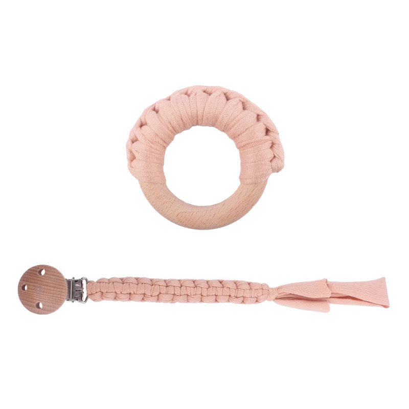 Nuevo bebé suministros haya clip calmante bebé algodón tejido chupete cadena haya anillo mordedor juguete traje