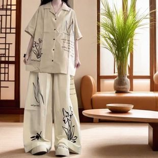 Extra Large Size Women's Clothing 1.0-150kg Chinese Style Fashion Suit Summer Fat mm Loose Polo Shirt Short-Sleeved T-Shirt Casual Pants