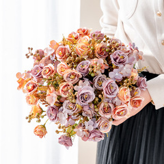 法式巴黎玫瑰單枝假花仿真花玫瑰花客廳擺件花束裝飾花人造花絹花