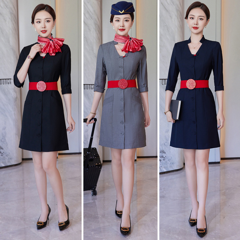 Air China Stewardess Uniform Professional Dress Female High-Speed Rail Flight Attendant Uniform Gold Shop Hotel Front Desk Work Clothes
