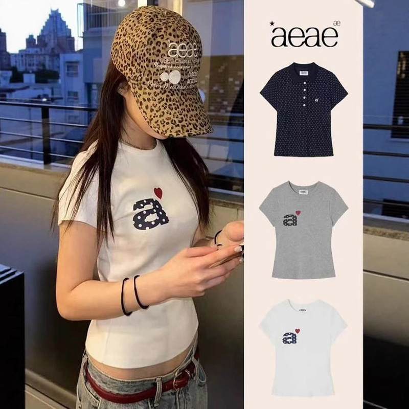 South Korea Fashion Brand Aeae Love A Letter T-Shirt Women's 25 Summer Slim Fit Short College Style Polka Dot POLO Collar Short Sleeve South Korea Fashion Brand Aeae Love A Letter T-Shirt Women's 25 Summer Slim Fit Short College Style Polka Dot POLO Collar Short Sleeve
