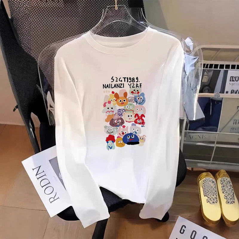 2025 Early Autumn New Pure Cotton Round Neck Long-Sleeved T-Shirt Women's Bottom Shirt Fashionable Age-Reducing White Top Autumn and Winter