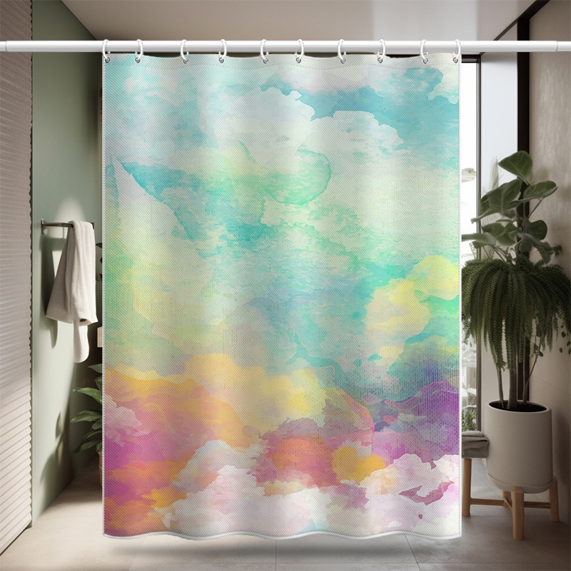 Cortina de ducha con diseño de mármol y nubes en acuarela, directamente del fabricante, gruesa, impermeable, resistente al moho, poliéster._voghion.com