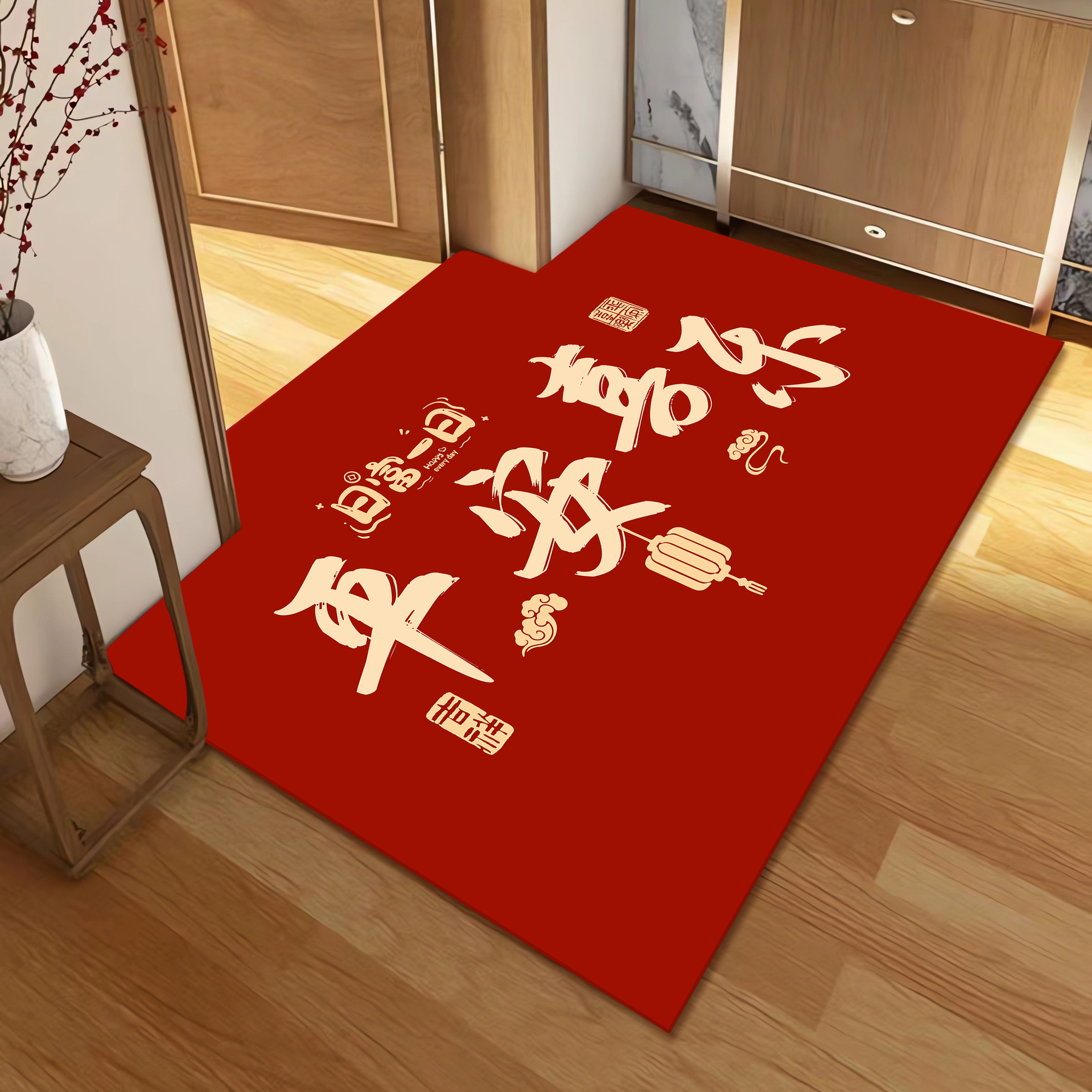 Nueva alfombra antideslizante de estilo chino, alfombra roja resistente a la suciedad, alfombra de pies de gran área.