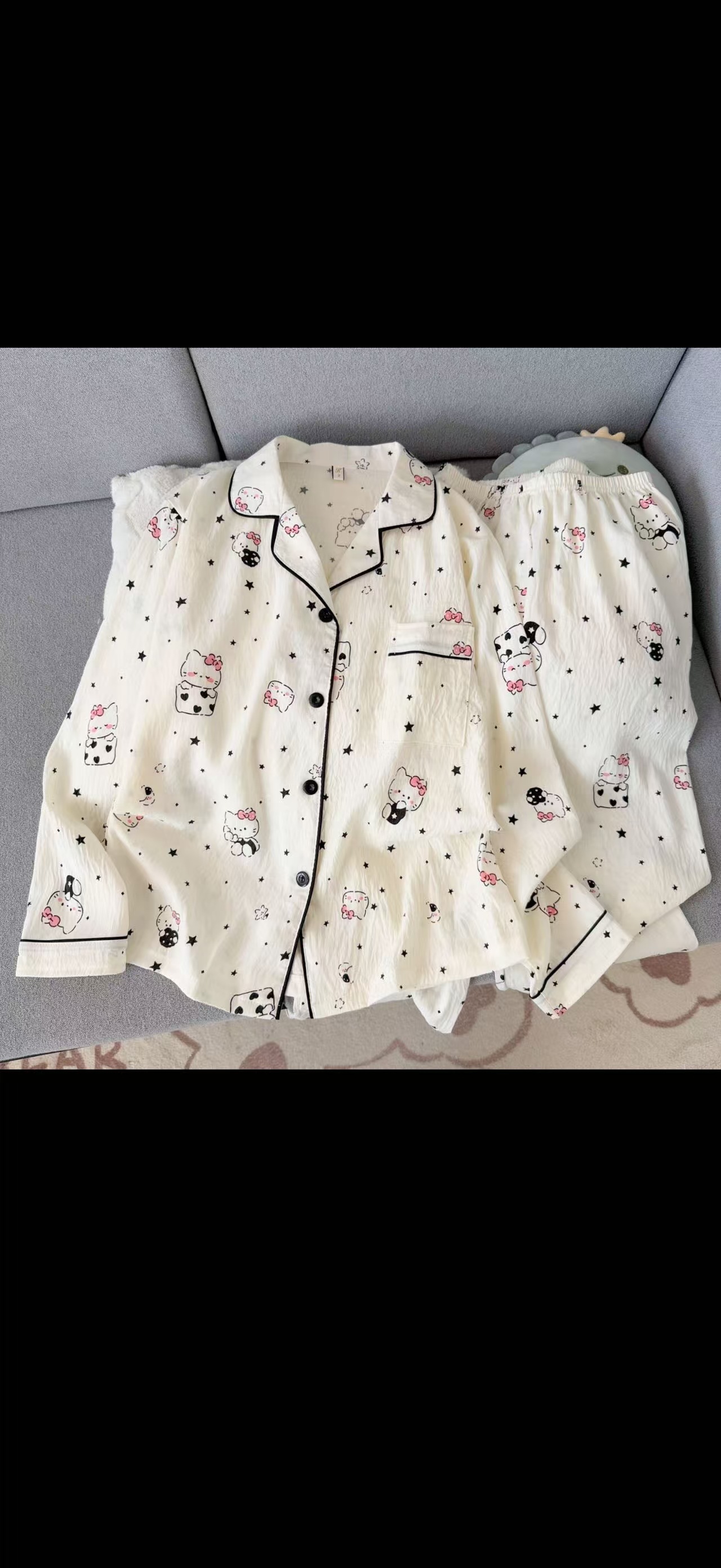 Al por mayor transfronterizo primavera y otoño dulce dibujos animados nubes de algodón pantalones de manga larga pijamas cardigans con solapa cubierta de ropa para el hogar