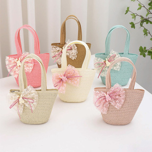 Sweet Mesh Pearl Kidsren's Mini Straw Bag, Fashionable Baby Photo-Taking Concave Shape, Outdoor Play Coin Purse