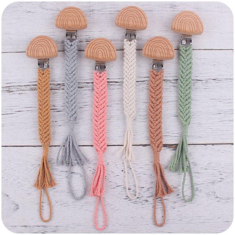 Bebé suministros de dibujos animados haya Arco Iris chupete clip DIY bebé creativo hecho a mano tejido de algodón cuerda chupete cadena