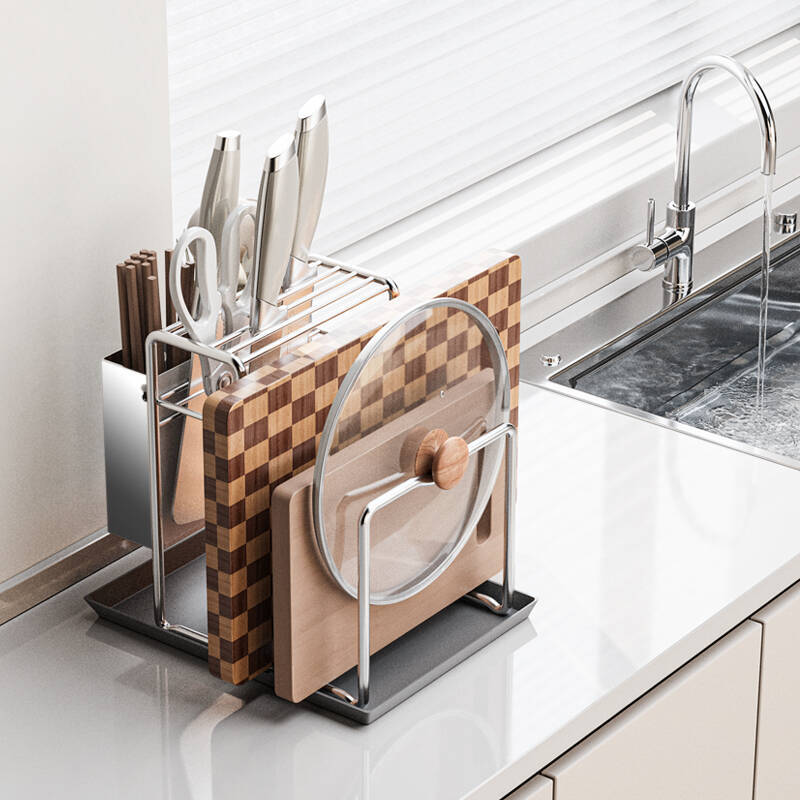 Stainless Steel Knife Holder Kitchen Knife Rack Storage Rack Household Drain Countertop Knife Holder Storage Rack
