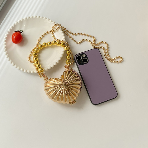  Summer New Hand-held Mini Metal Box Bag Trendy Evening Bag Heart Chain Single Shoulder Crossbody Bag for Women