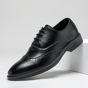 High-end Men's Leather Shoes New Fashionable Casual Men's British Dress Casual Business Brock Carved Leather Shoes