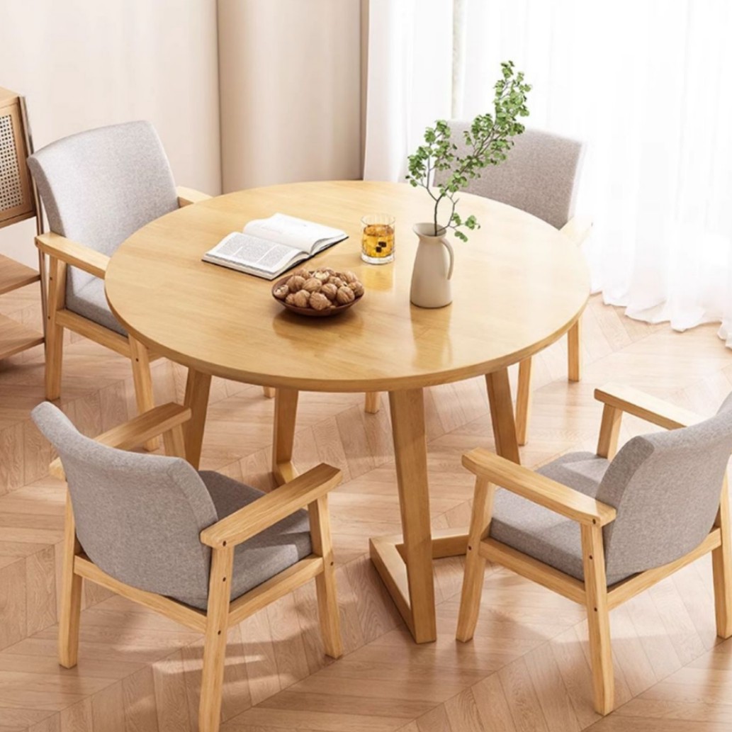 Mesa redonda de madera sólida, mesa de recepción para reuniones comerciales, mesa de comedor casera simple, mesa de comedor y silla de café y té.