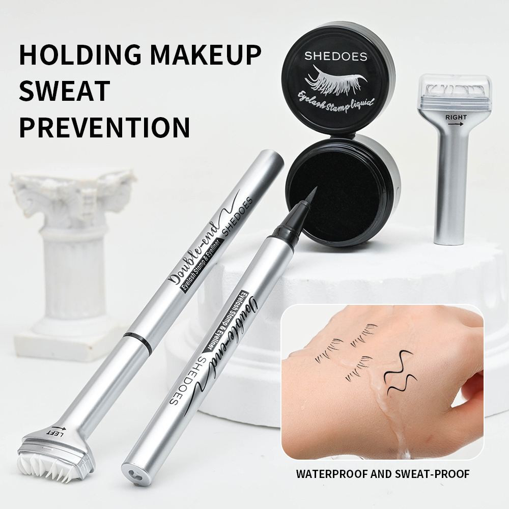 Estallido transfronterizo bajo el sello de pestañas, delineador de ojos de doble cabeza izquierda y derecha para principiantes, una pluma impermeable sin maquillaje y secado rápido.