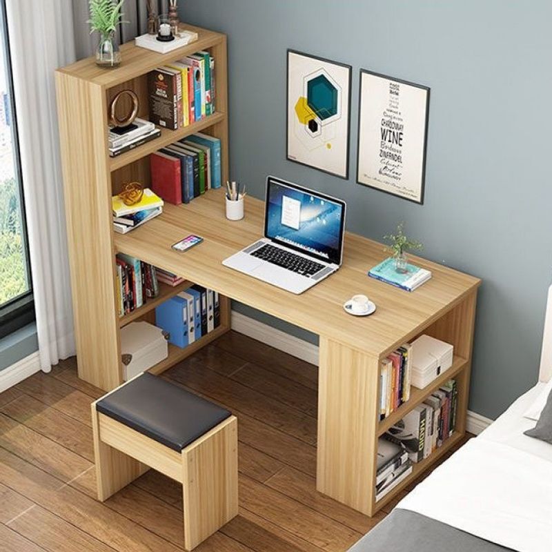 Double Desk with Bookshelf, Student Study Desk, Computer Desk, Desktop Table, Home Work Desk, Work Station by the Window Double Desk with Bookshelf, Student Study Desk, Computer Desk, Desktop Table, Home Work Desk, Work Station by the Window