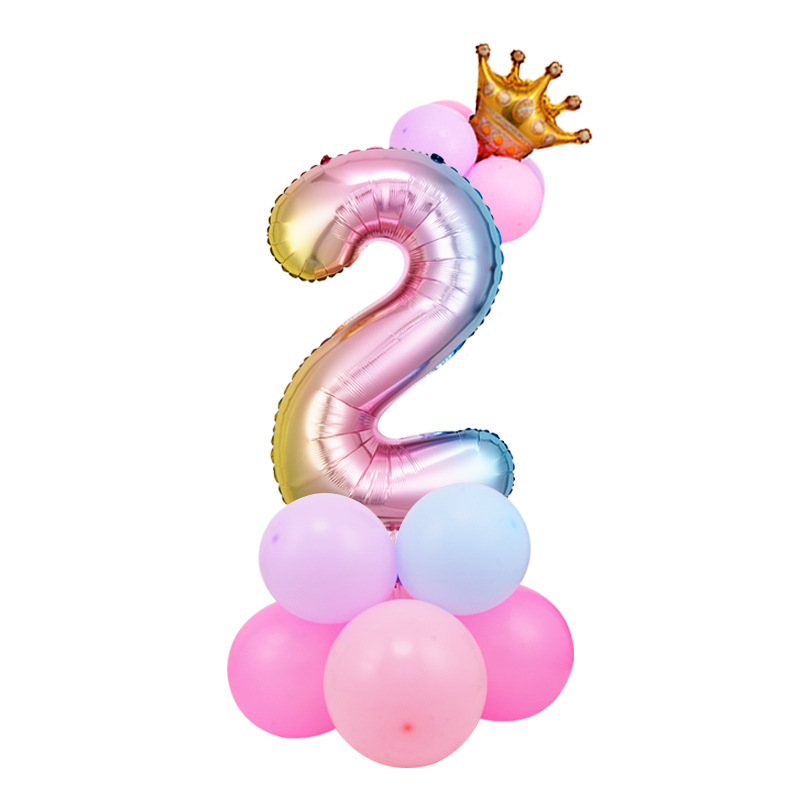 0-9 cumpleaños digital globo columna bebé un mes de edad diseño carretera globo fiesta decoración corona película de aluminio