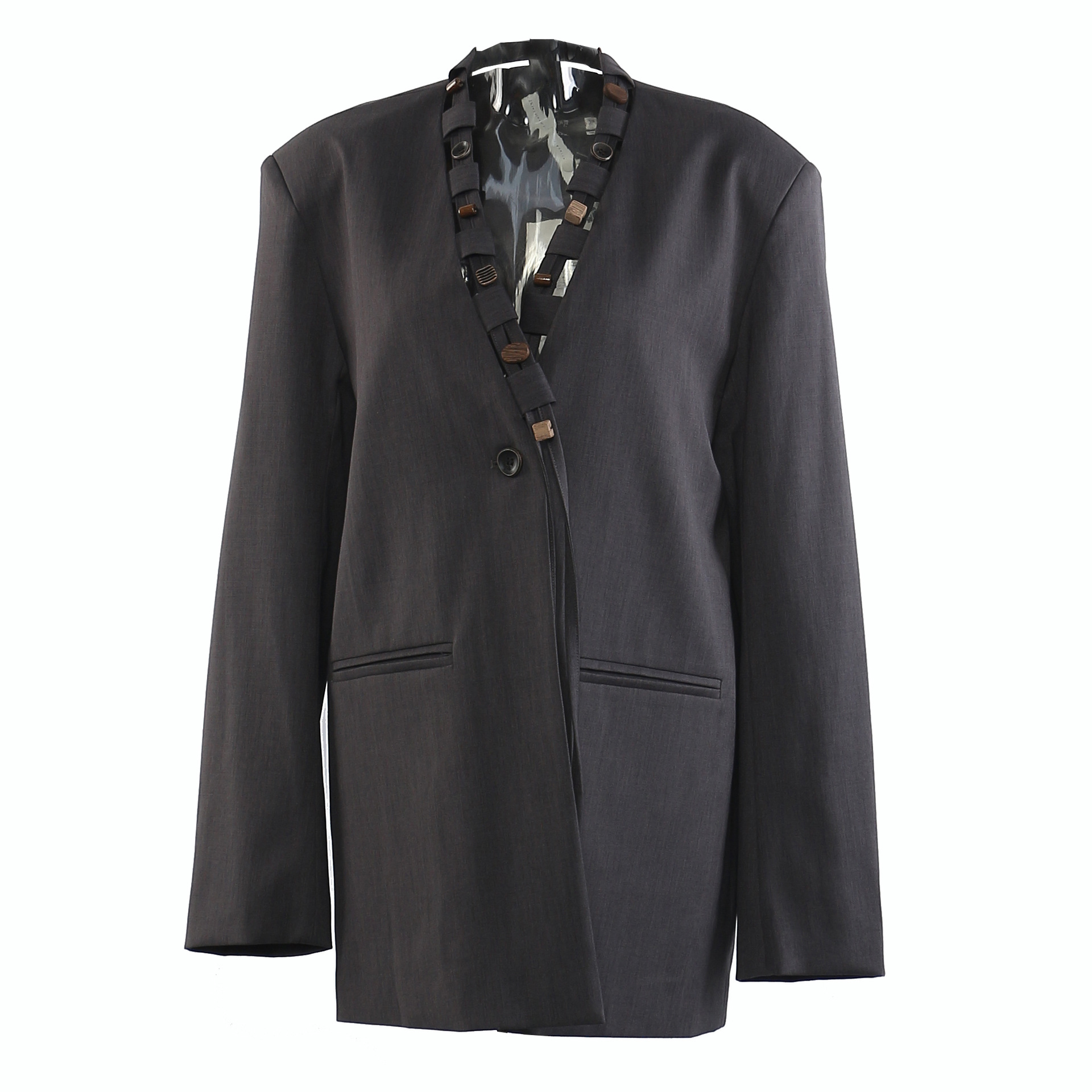 Ensemble blazer et pantalon deux pièces GraceChic Automne 25, coupe ample et tendance, boutons en bois véritable, pour femme, référence 1816_voghion.com