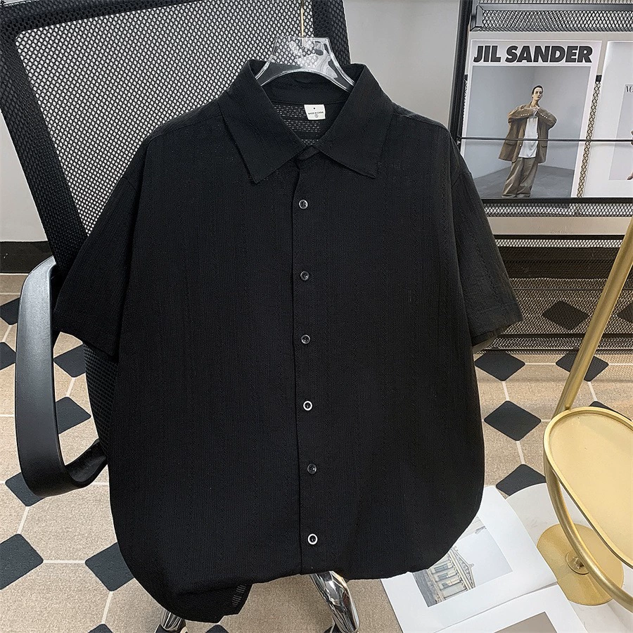 ACU Мужская одежда | текстура слегка пухлые жаккардовые рубашки с короткими рукавами мужские летние ледяные дышащие рубашки приливные повседневные куртки