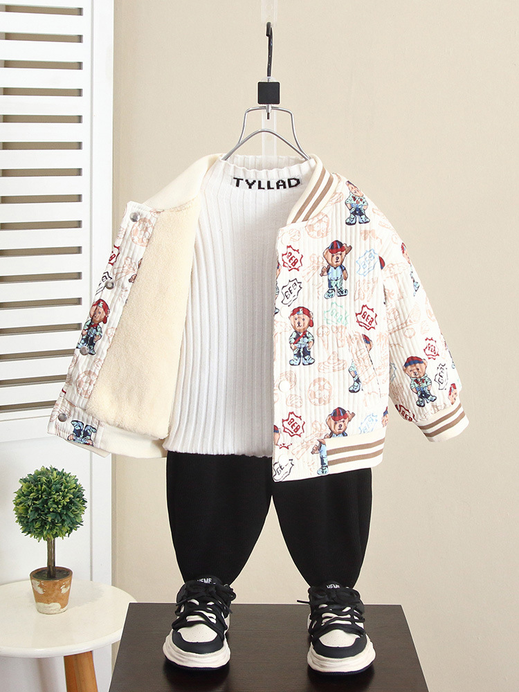 6605 Camiseta de béisbol de otoño e invierno para niños más chaqueta de terciopelo engrosada 2025 nueva chaqueta de invierno para bebés acolchada