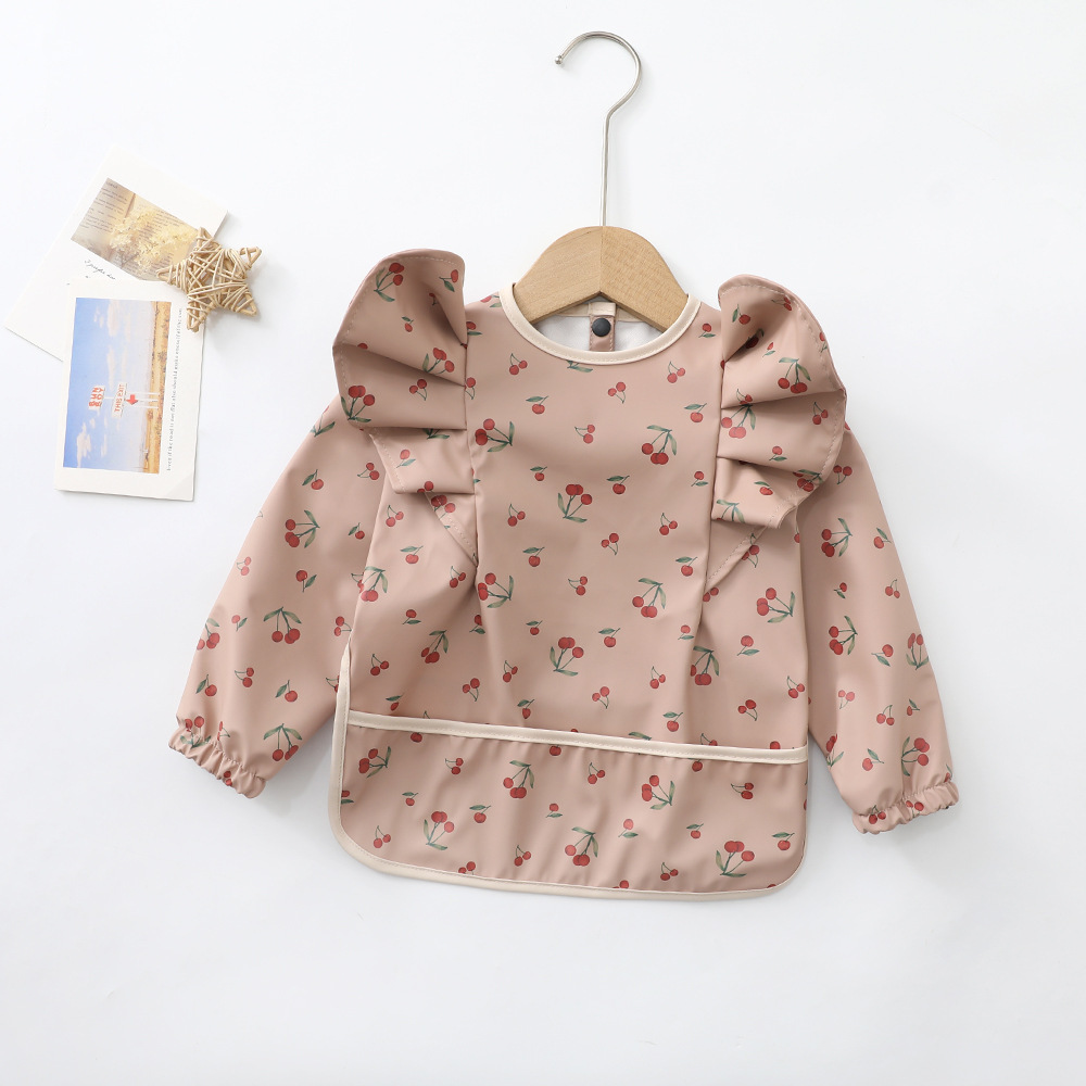 Ropa de alimentación de ala de manga larga para niños daneses bebé anti-vestirse bebé suave Pu impermeable anti-ropa de alimentación sucia
