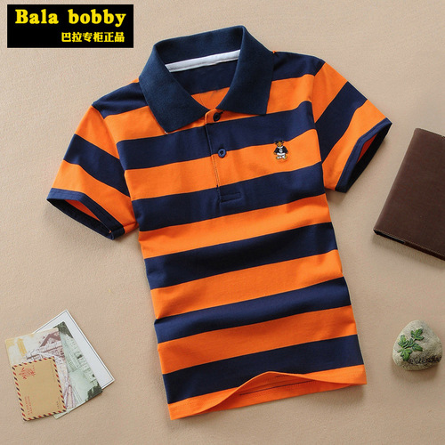 Bala bala summer short-sleeved T-shirt Polo shirt stretch cotton 1-12 years old shirt for big children with striped lapel