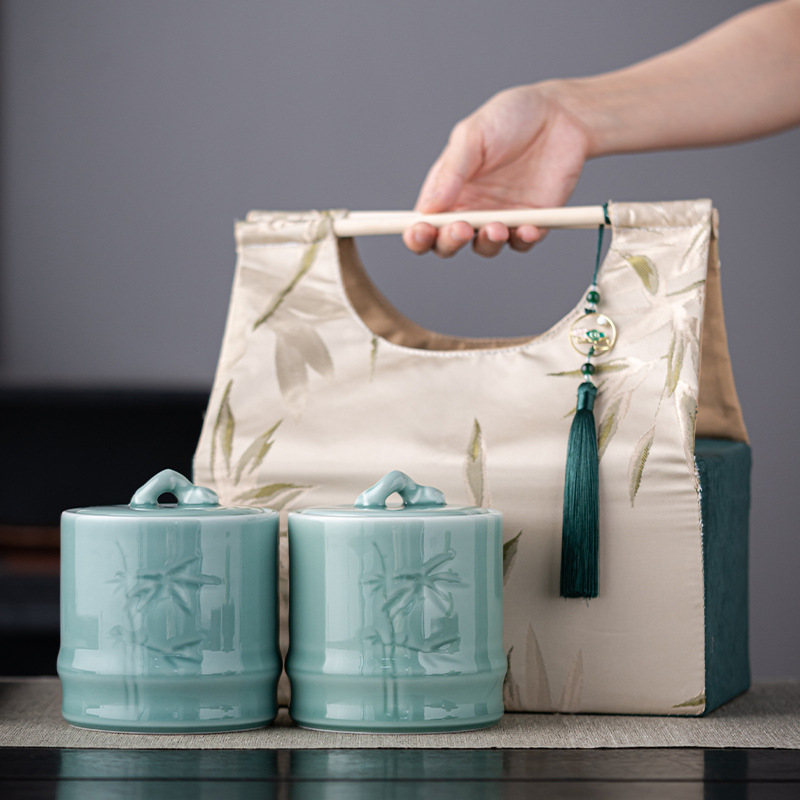创意高档竹纹布包陶瓷茶叶罐通用中式茶叶包装空礼盒红茶绿茶批发